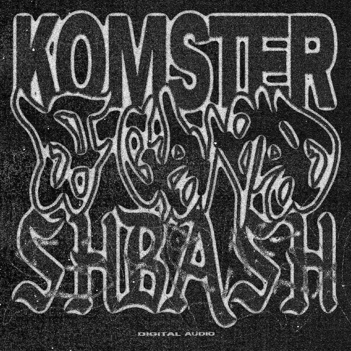 A noisy gray and white image with three words 'komster', 'shbash' and 'DJ GAWWAD