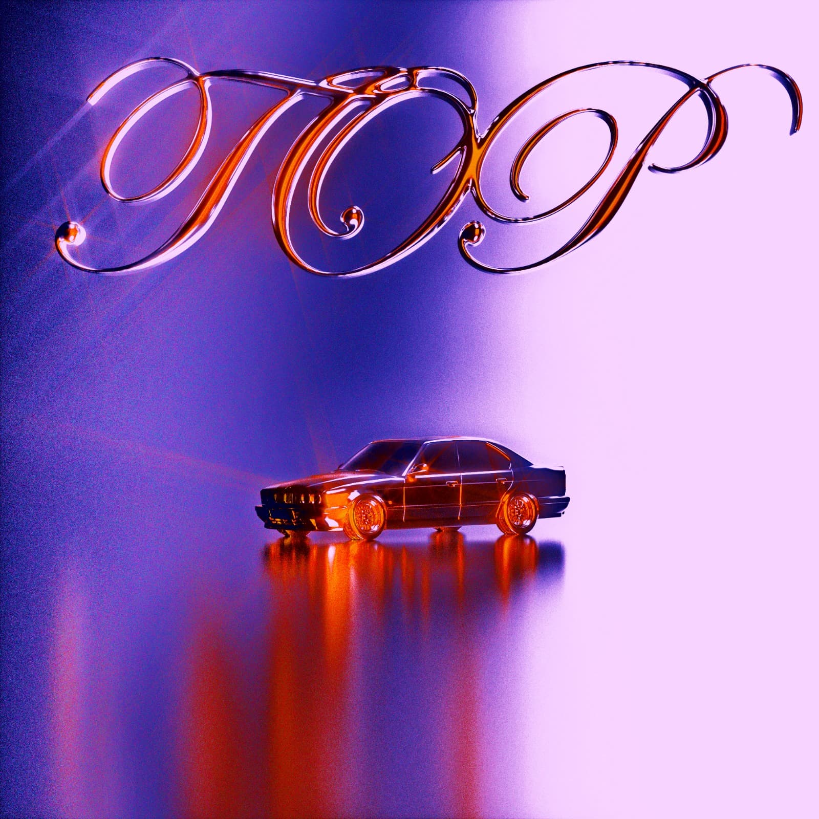 Animated car, with a bold red and blue background
